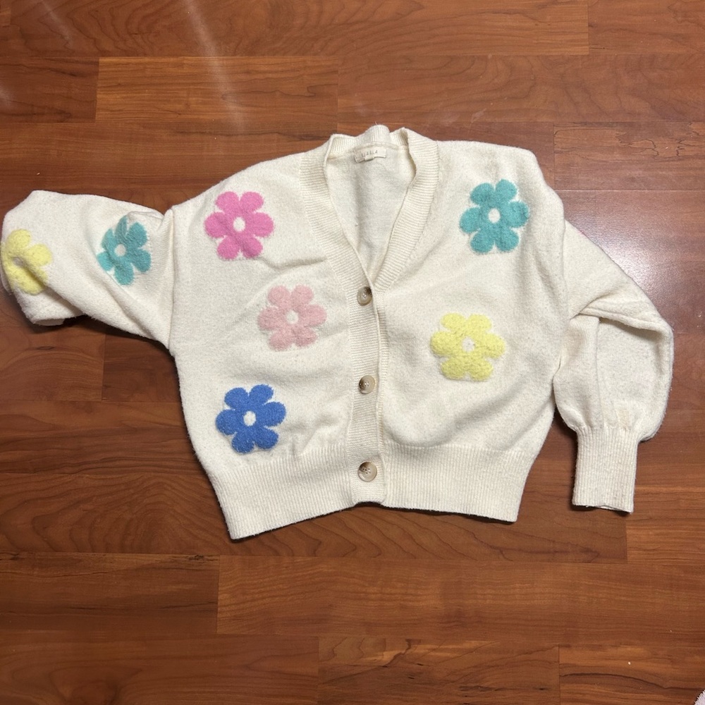 Floral Patterned Cream Cardigan Sweater